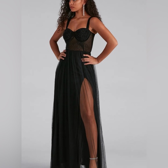 🖤Kirsten Formal Heatstone A-Line Dress Women’s Size L Windsord Black🖤 - Picture 1 of 13